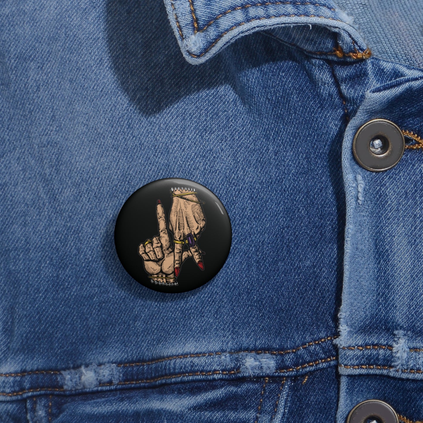 Custom Pin Buttons - Stylish Hand Gesture Design for Artistic Expression