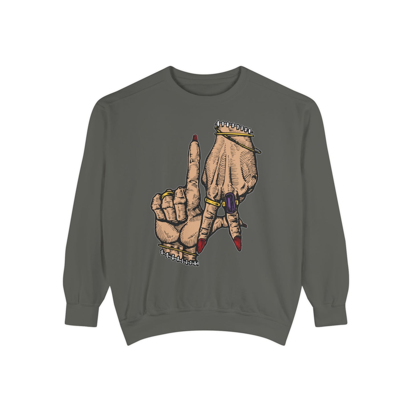 Unisex Garment-Dyed Sweatshirt with Bold Hand Design