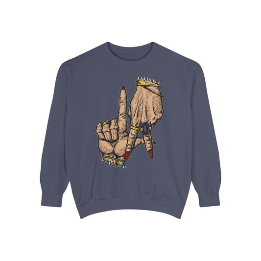 Unisex Garment-Dyed Sweatshirt with Bold Hand Design